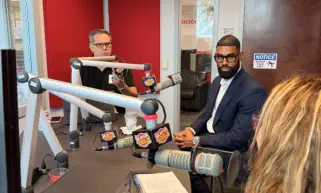 three person on a podcast
